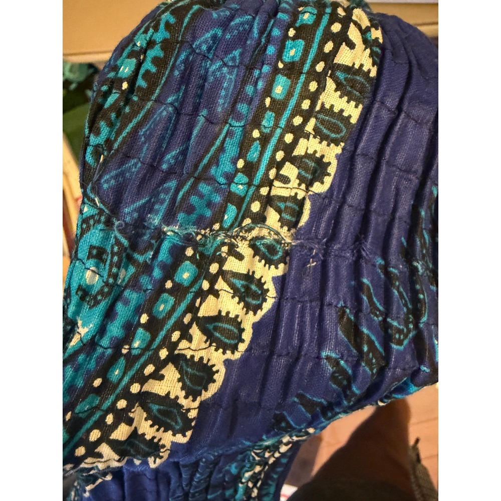 OS 191 African Stars Ghana African Print Maxi Dress Smocked Blue Ethnic Boho - Picture 7 of 8